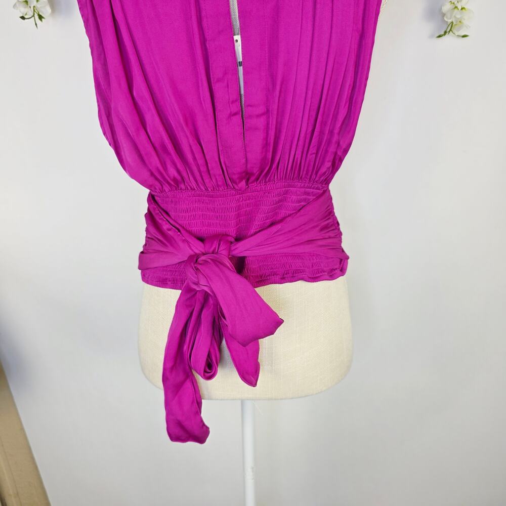 New Free People Crop Top Medium Satin Purple Ruched Tie Back Boho Y2K Festival - Picture 6 of 16
